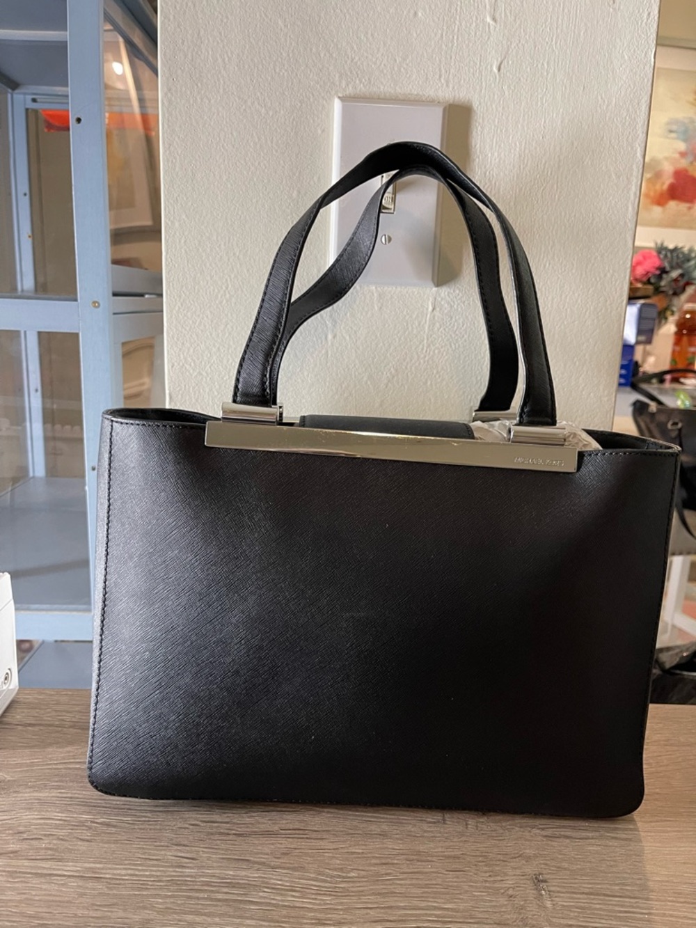 Michael Kors Black Structured Satchel with Silver Accents